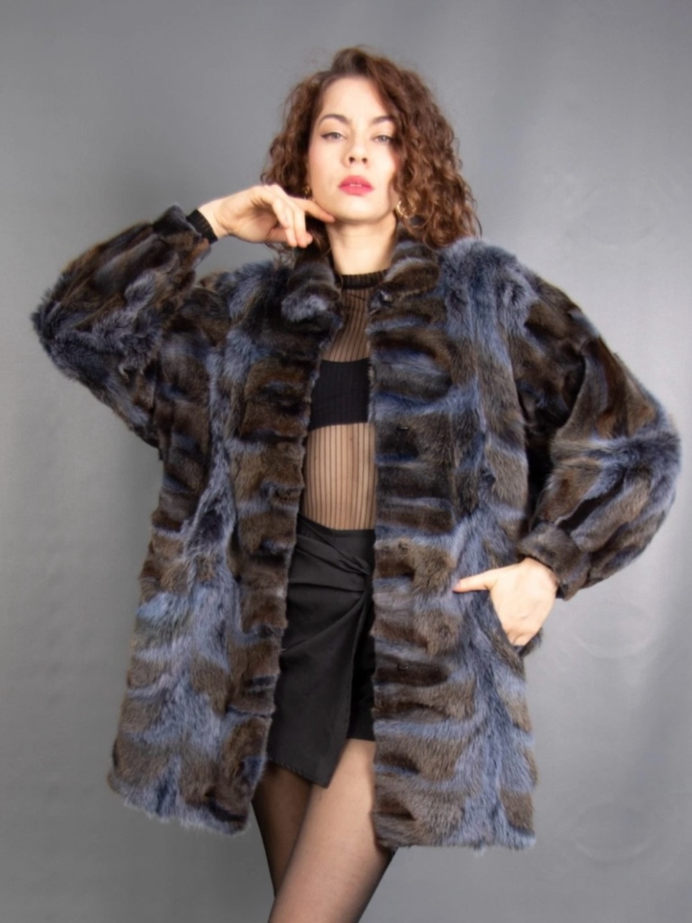 GLAMOROUS REAL BLUE FOX COAT LUXURY FUR JACKET PELZ BEAUTIFUL LOOK SIZE M